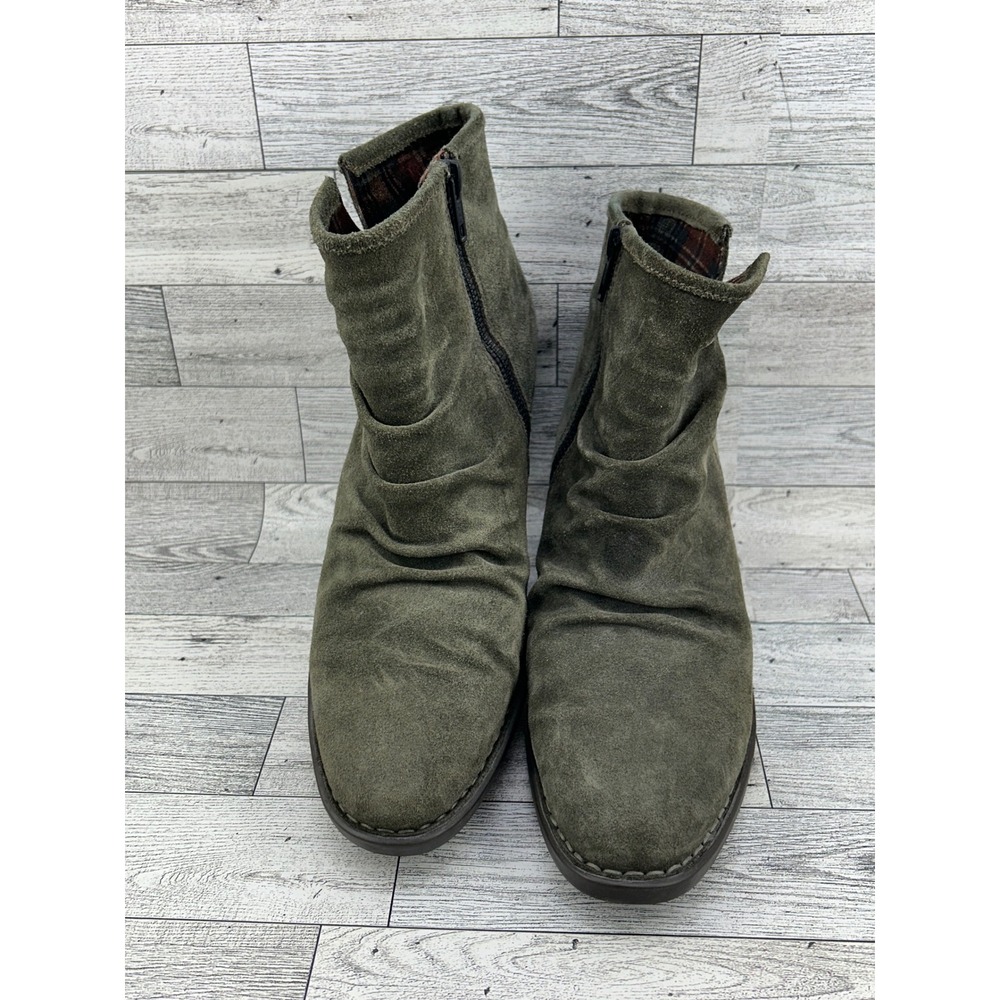 Born Tarkiln Olive Green Suede Slouch Ankle Boots Men Size 9M Wood Block‎ Heel